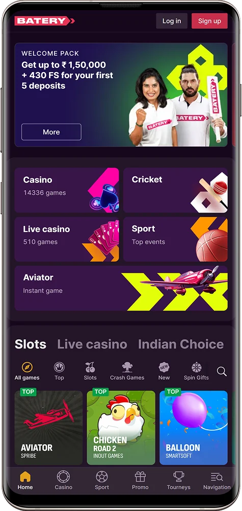 Screenshot of Batery Bet India home page