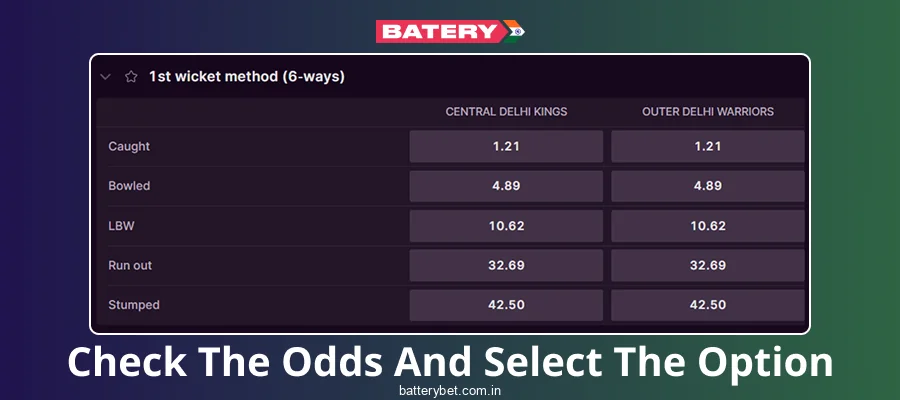 Select odds on Batery Bet IN