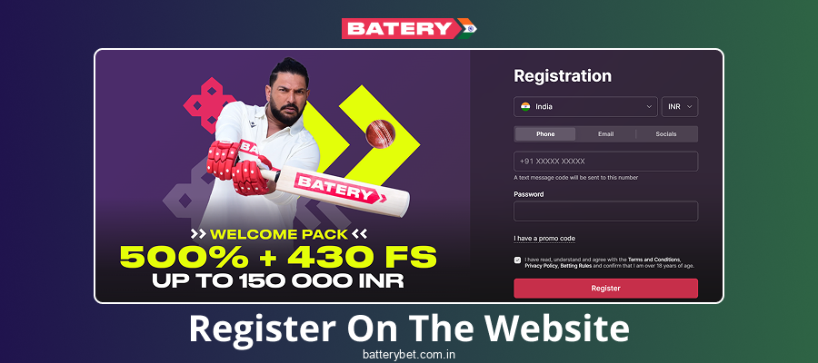 Register on Batery Bet India