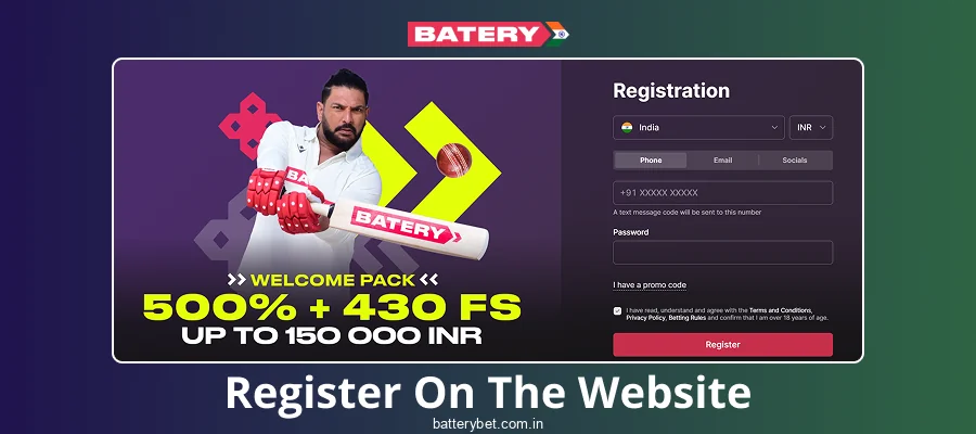 Register on Batery Bet India