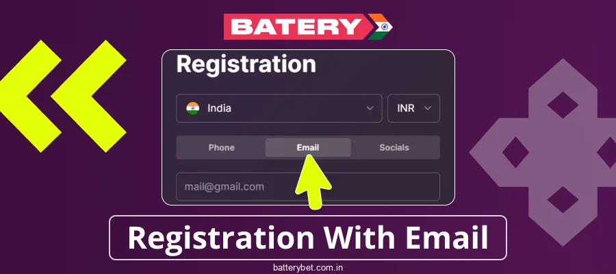 Registration method by email in Batery Bet IN
